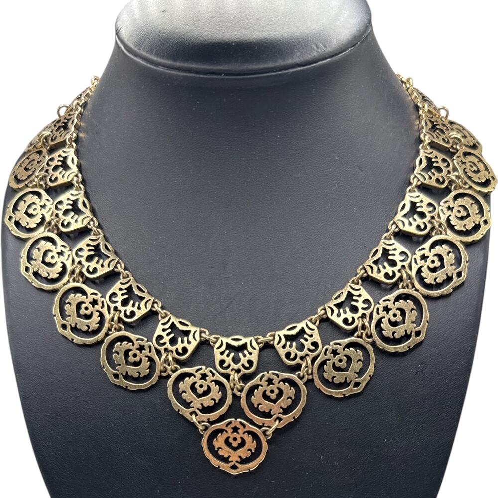 Lucky Brand Antiqued Gold Cutout Bib Necklace